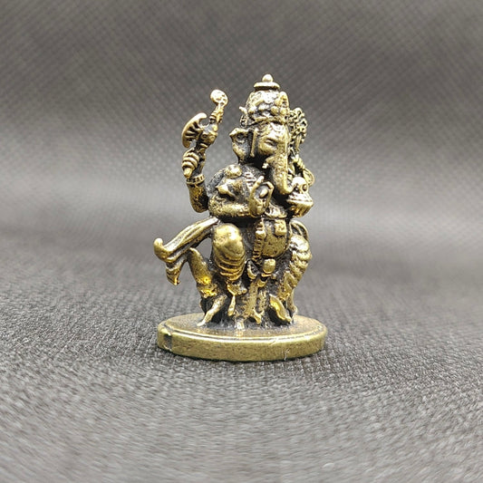 Estátua Modaka Ganapati em Bronze - tamanho nano com Mushika