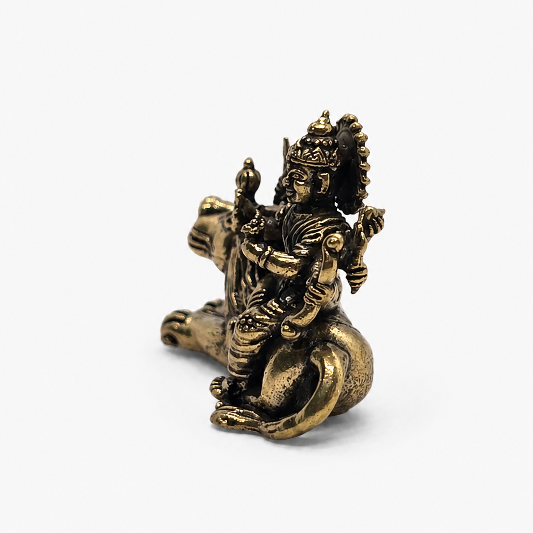 Estatua Bhadrakali sobre o Leão em Bronze Maciço (3 cm)