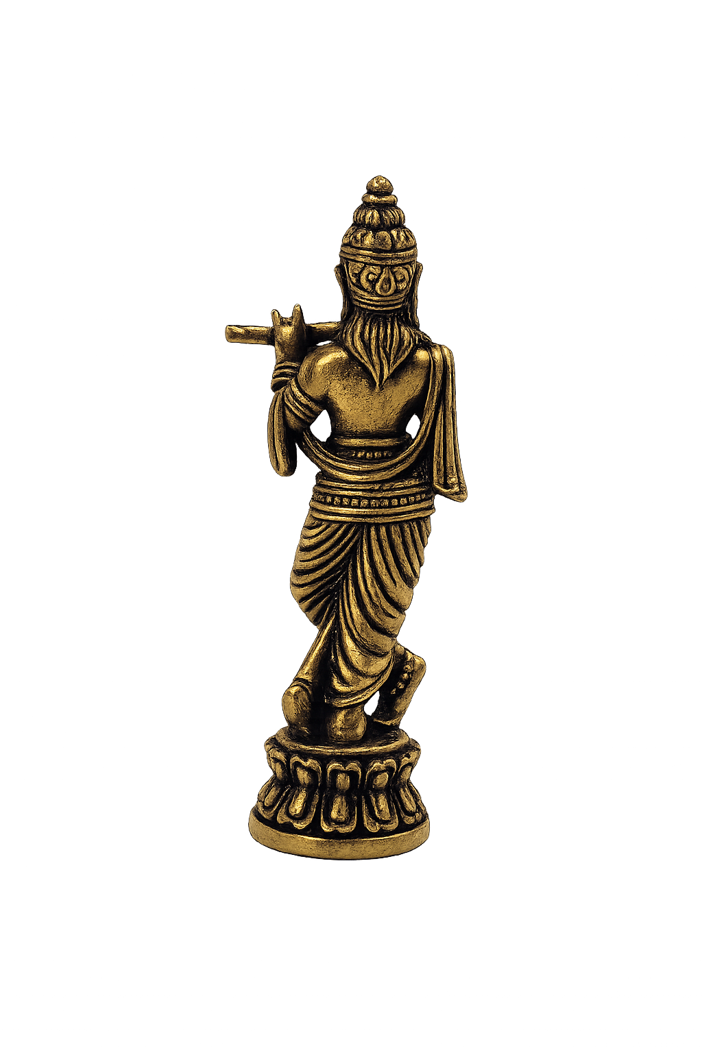 Estátua de Bhagavan Krishna com Flauta — Bronze Maciço (4 cm)