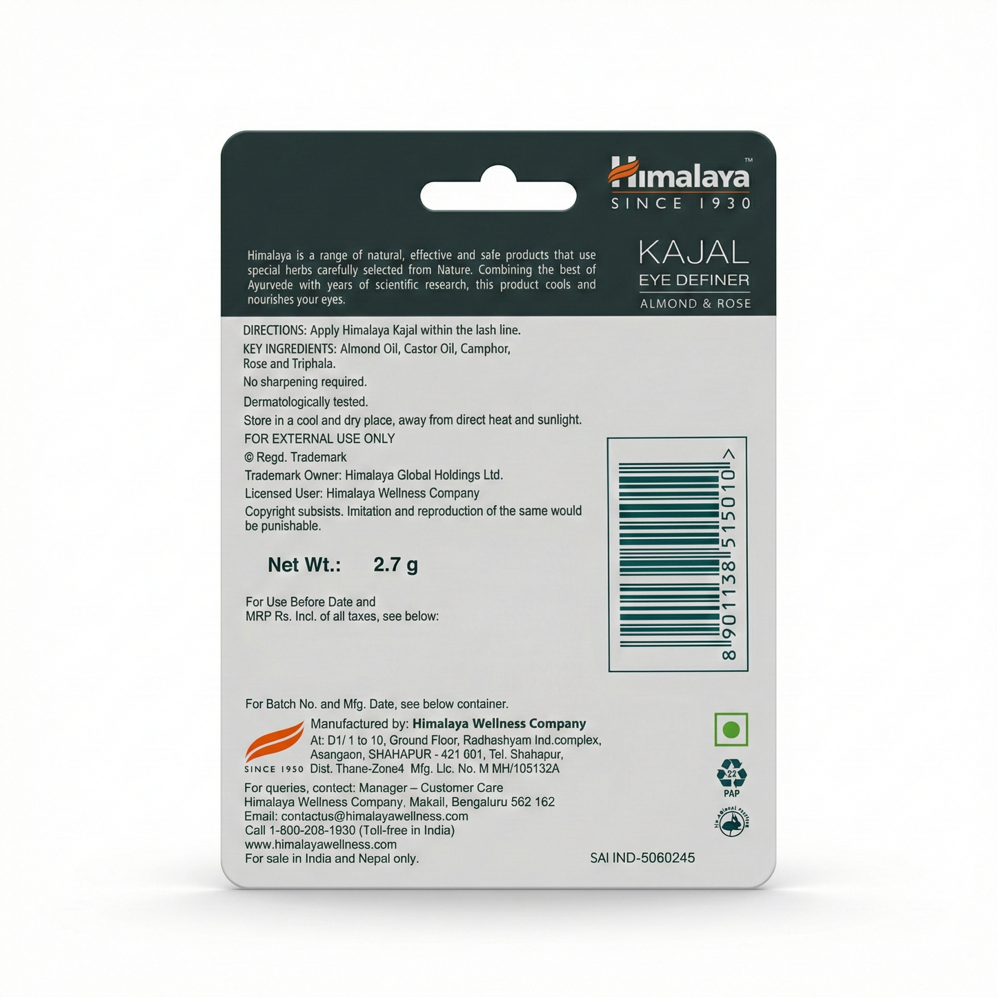 Himalaya Pure Expression Kajal – Almendra y Rosa (Lápiz)