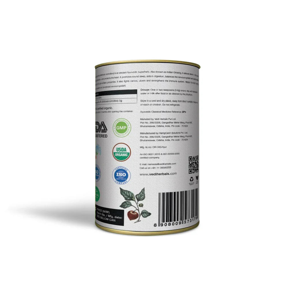 Ashwagandha em Pó – Vedi Herbals - Suplemento Ayurvédico (150 g)