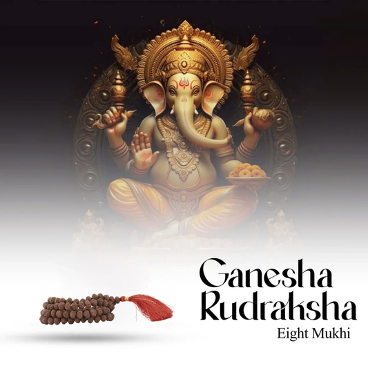 Mala de Rudraksha 8 Mukhi - Colar 108 Contas Ganesha para Prosperidade e Remoção de Obstáculos