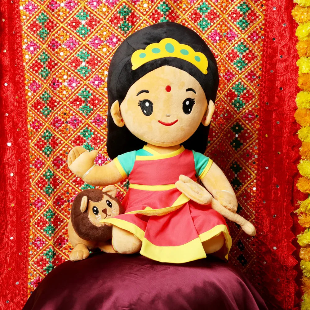 Durga com leão de Pelúcia com Mantras
