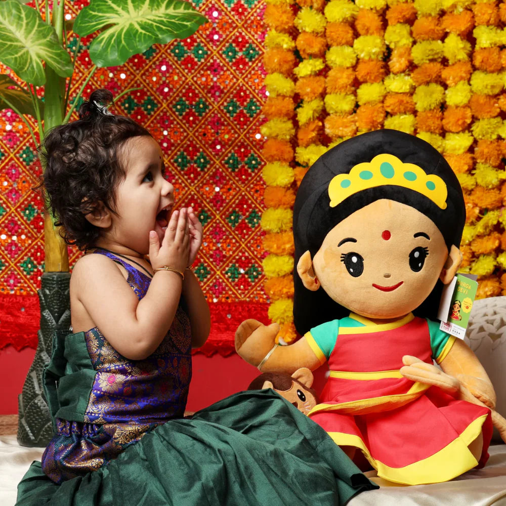 Durga com leão de Pelúcia com Mantras
