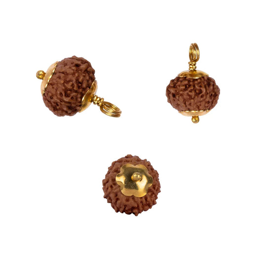 Rudraksha 10 Mukhi com Garra Dourada — Pendente Sagrado