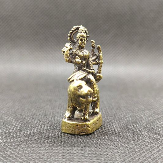 Estátua Durga em Bronze sentada no Leão - tamanho nano
