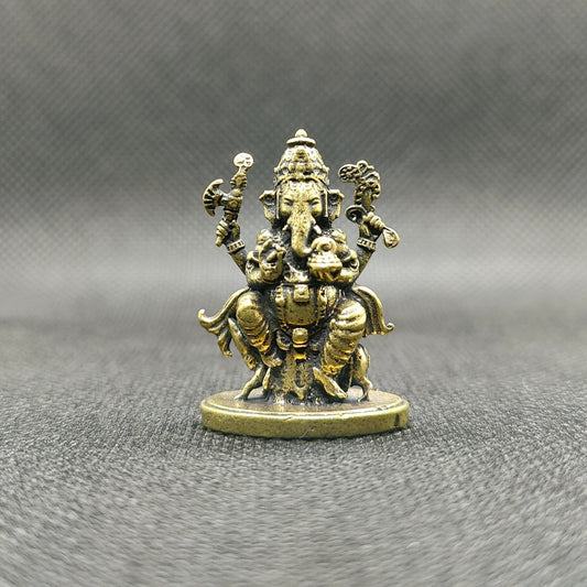 Estátua Modaka Ganapati em Bronze - tamanho nano com Mushika