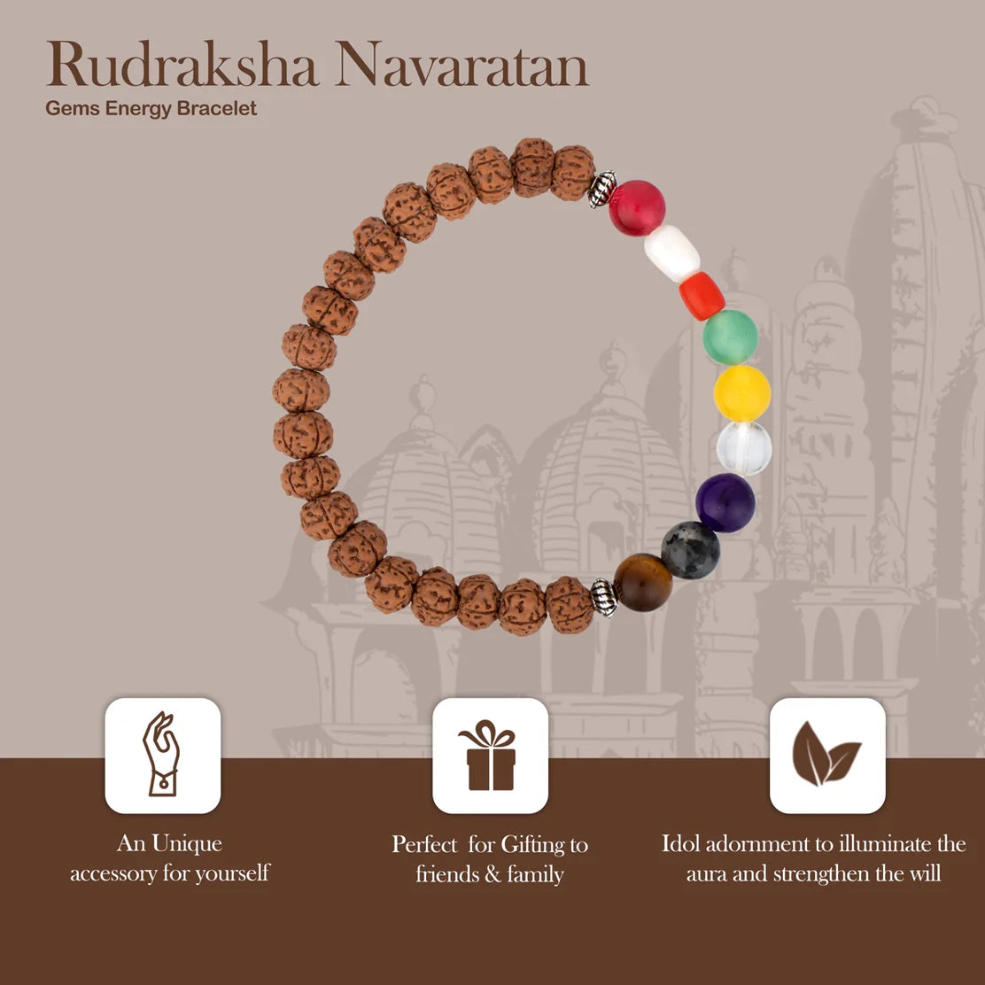 Pulsera Navaratnam Rudraksha certificada