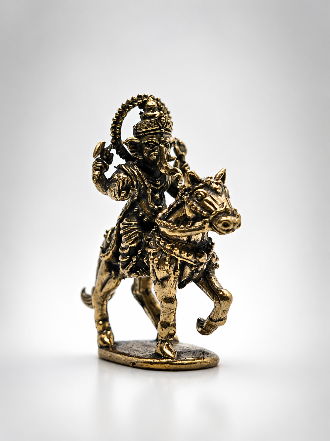Estátua Asvharudha Ganapati - Ganesha em cavalo - Bronze maciço (4 cm)