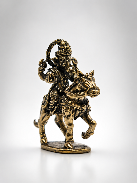Estátua Asvharudha Ganapati - Ganesha em cavalo - Bronze maciço (4 cm)