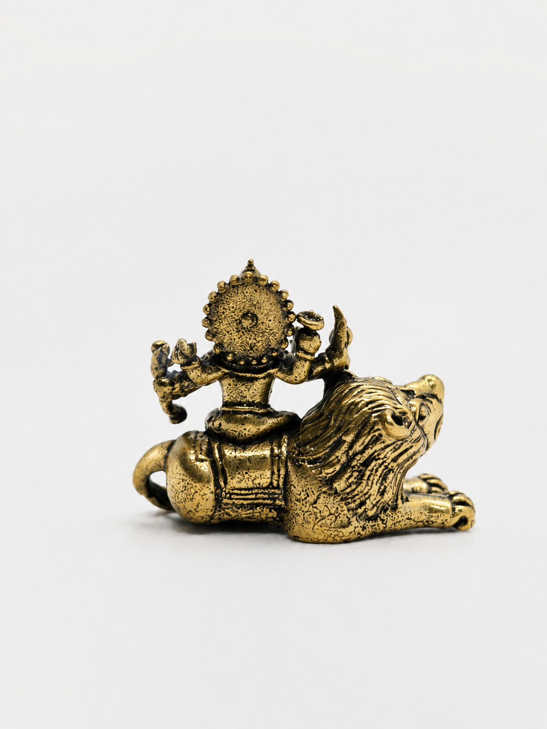 Bhadrakali sobre o Leão em Bronze Maciço (3 cm)