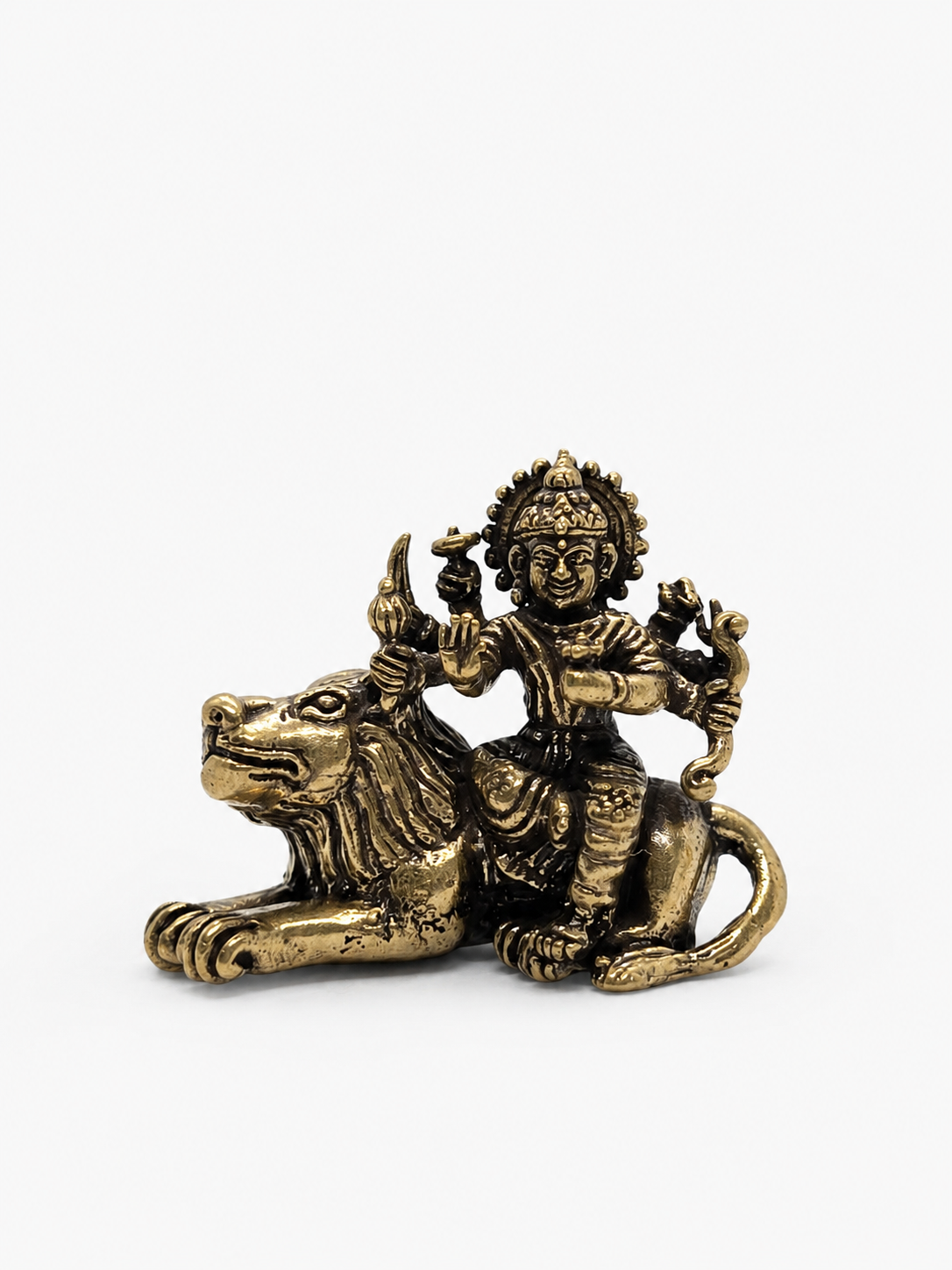 Bhadrakali sobre o Leão em Bronze Maciço (3 cm)
