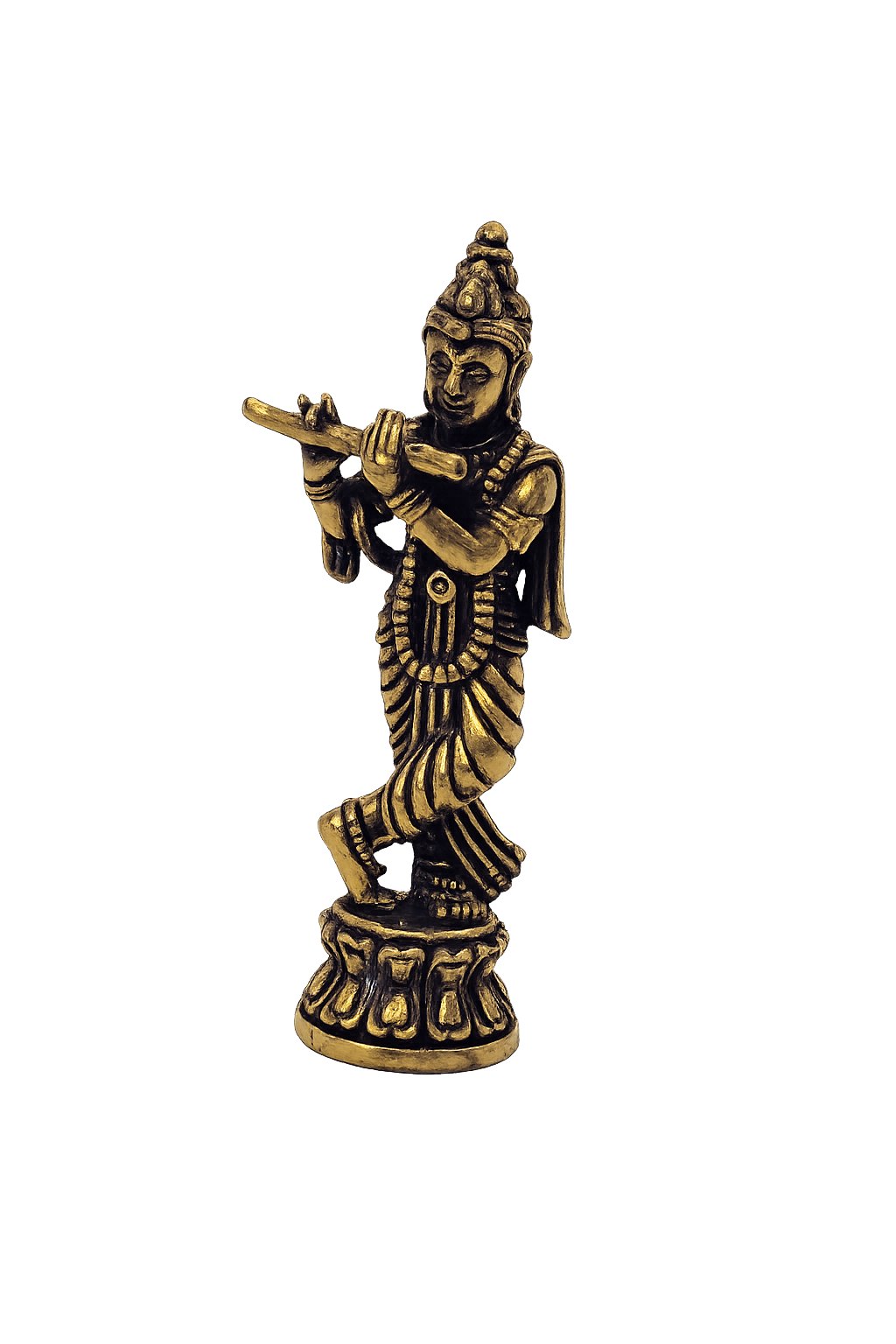 Estátua de Bhagavan Krishna com Flauta — Bronze Maciço (4 cm)