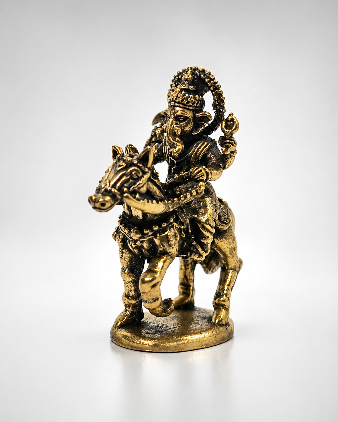 Estátua Asvharudha Ganapati - Ganesha em cavalo - Bronze maciço (4 cm)
