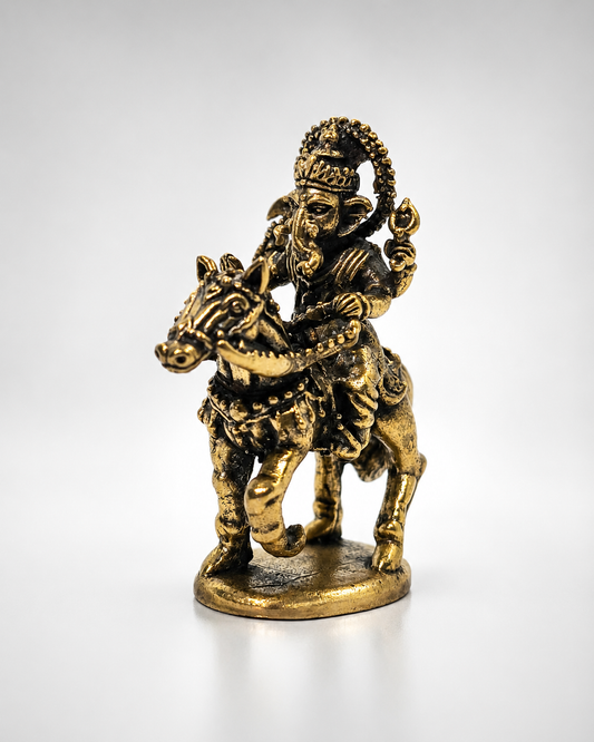 Estátua Asvharudha Ganapati - Ganesha em cavalo - Bronze maciço (4 cm)