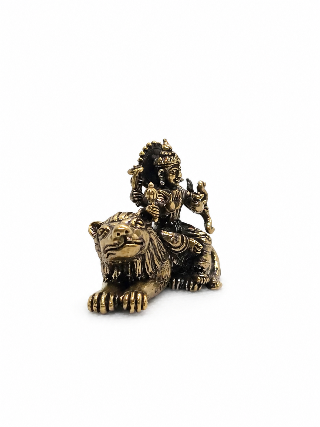 Bhadrakali sobre o Leão em Bronze Maciço (3 cm)