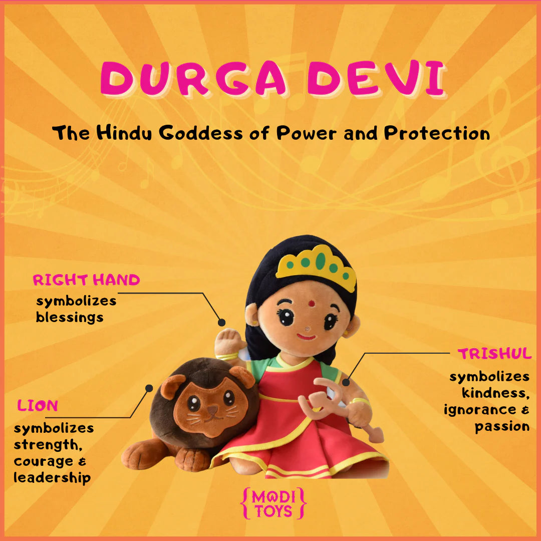 Durga com leão de Pelúcia com Mantras