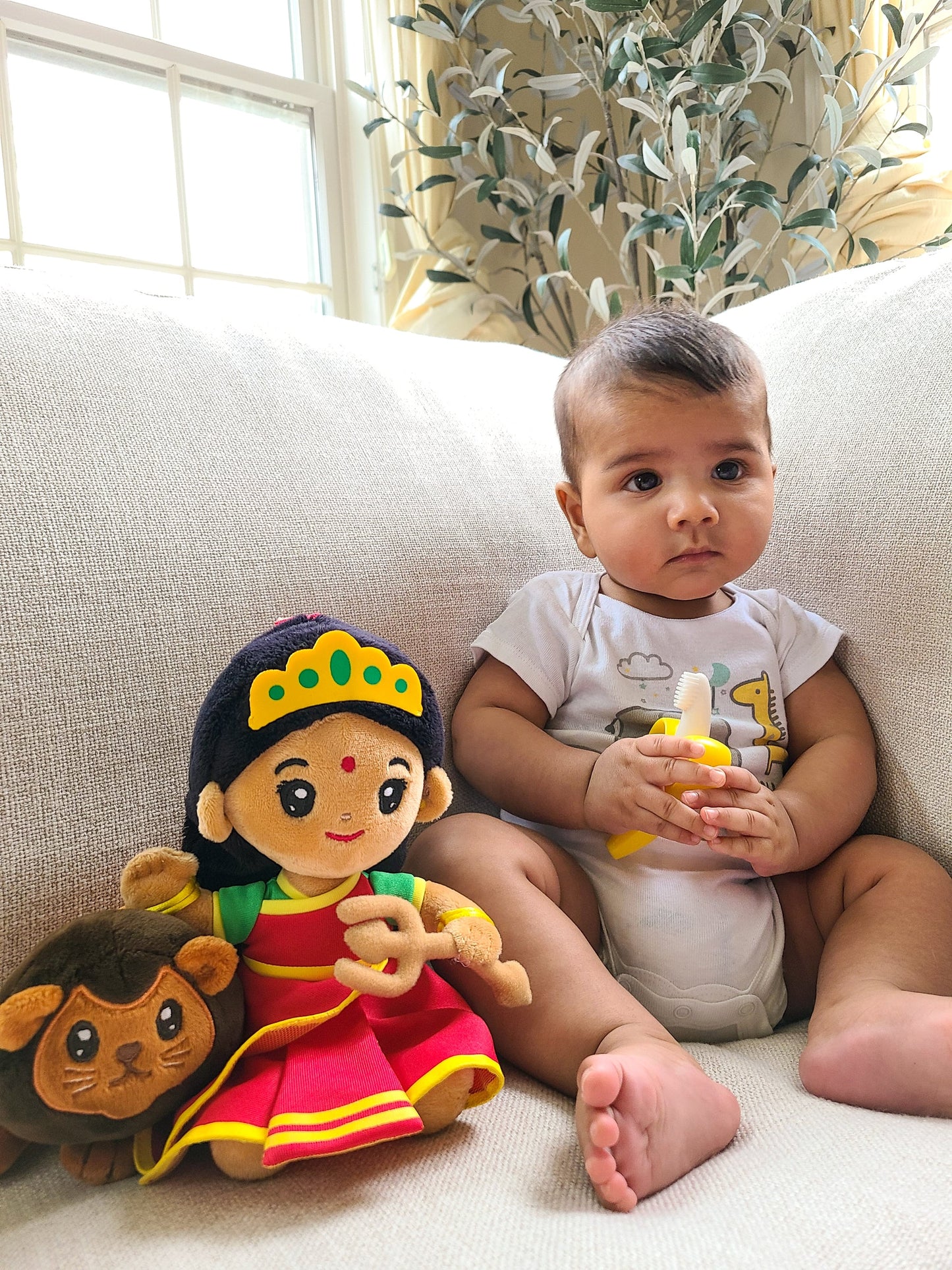 Durga com leão de Pelúcia com Mantras