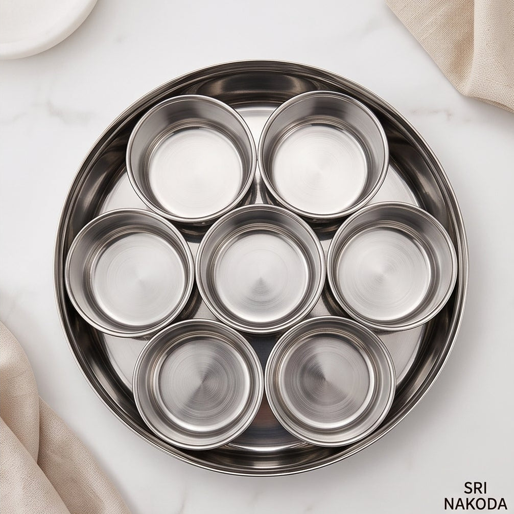 Caixa de Especiarias Indiana em Aço Inox com 7 Potes – Masala Dabba (Sri Nakoda)