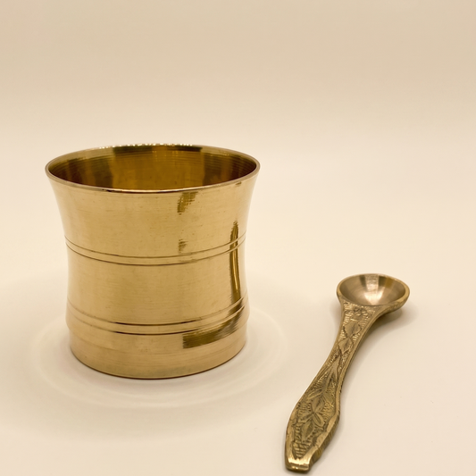 Set Copo Panchapatra com Colher Udharini em Bronze