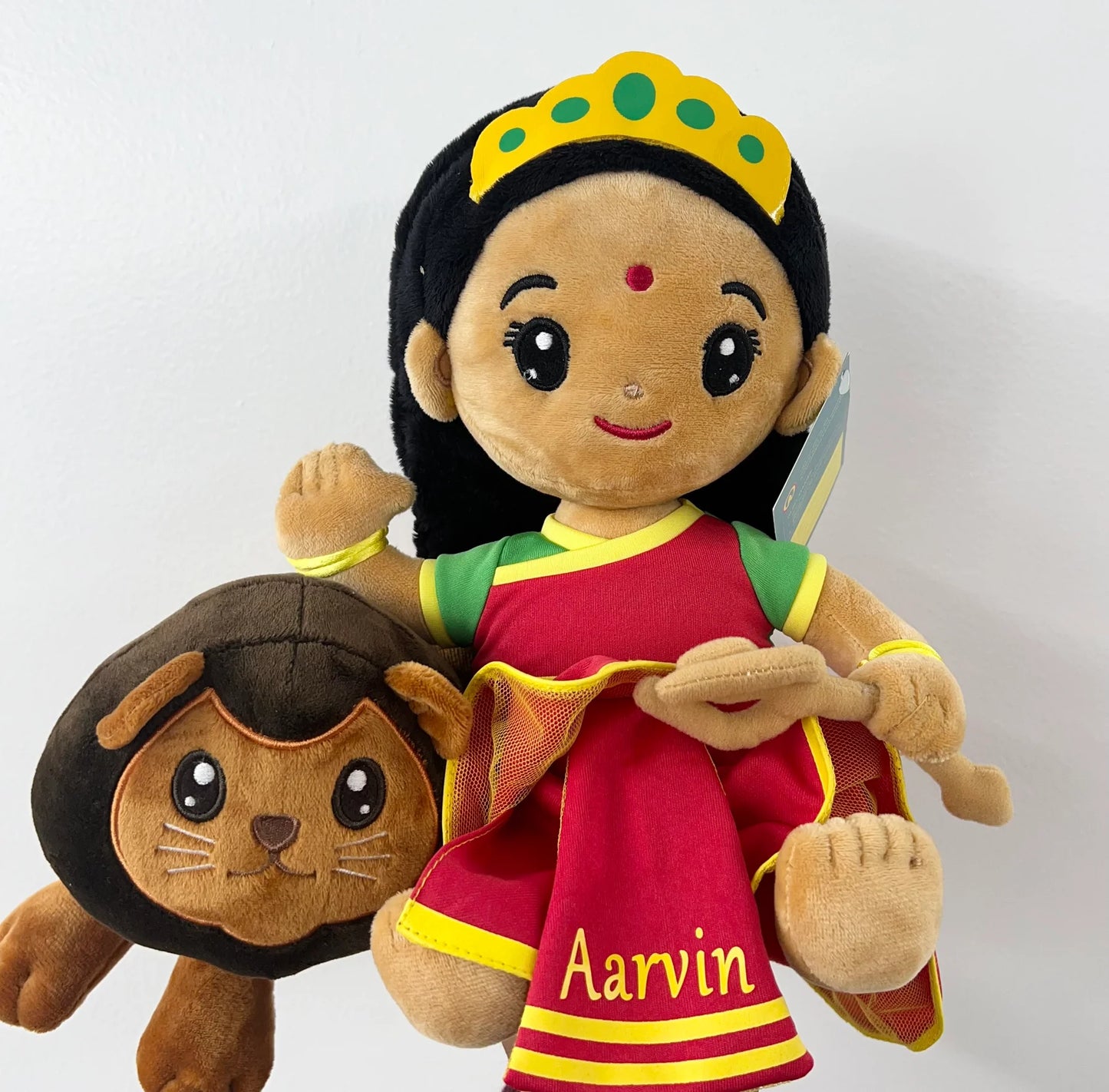 Durga com leão de Pelúcia com Mantras