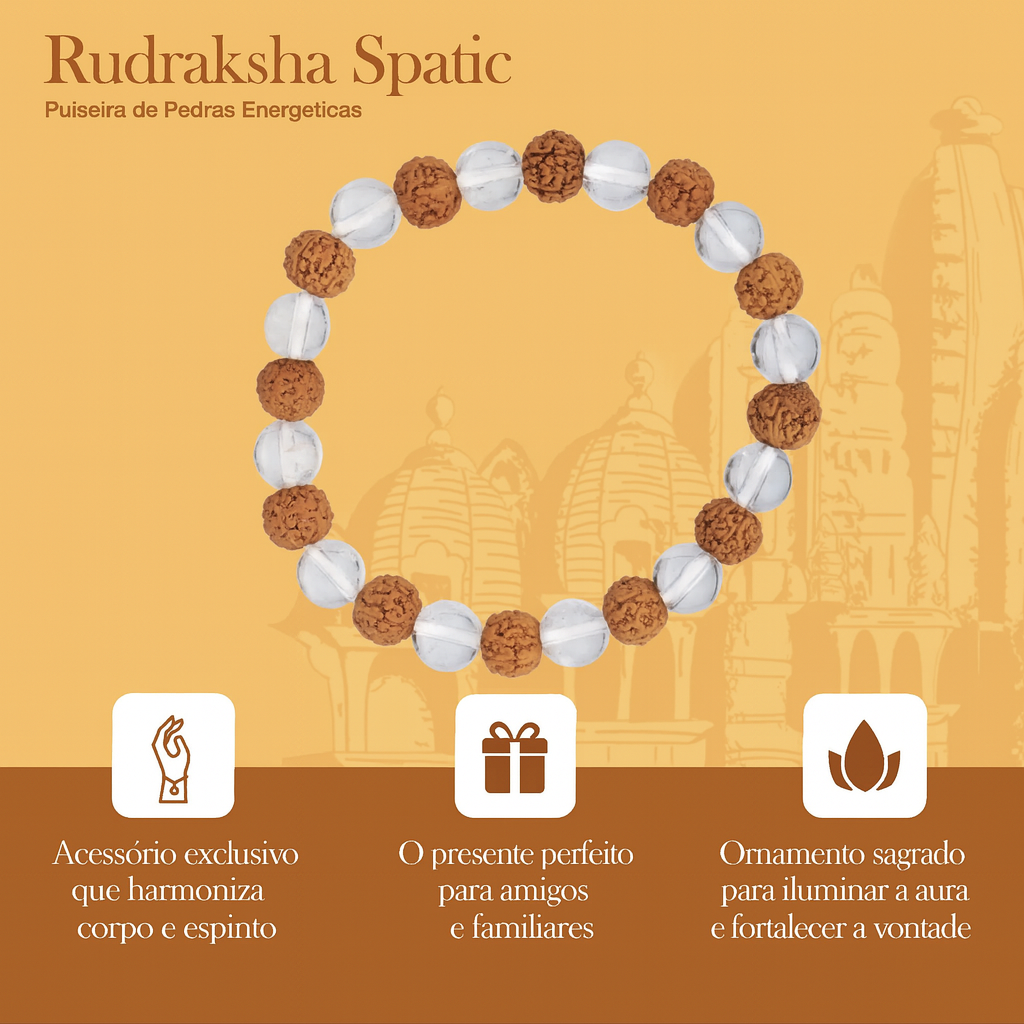 Pulseira Rudraksha Spatika de Pedras Energéticas