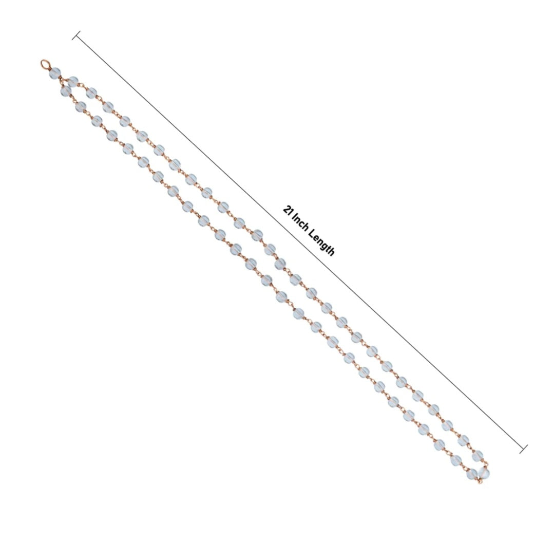 Japamala de Cristal de Quartzo Transparente – 21 Polegadas (53 cm) | 108 Contas (7mm) com Nós em Fio de Cobre